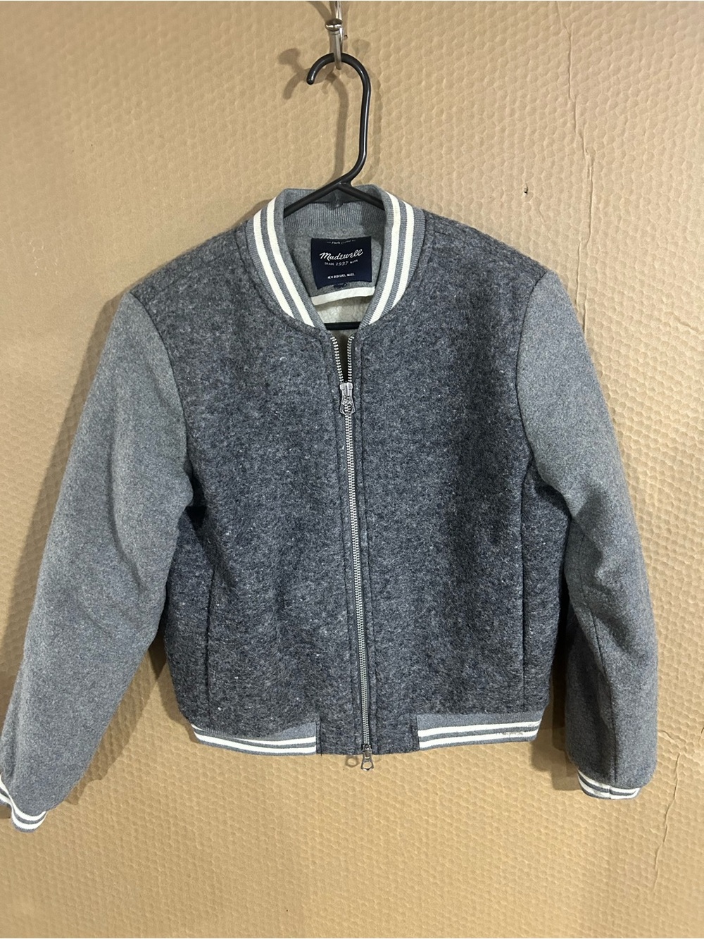 Madewell Kids Two-Tone Gray Wool Bomber Jacket